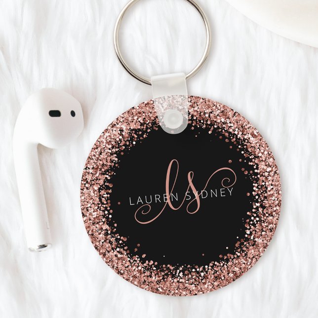 Porte-clés Glam Rose Gold Parties scintillant Élégant Monogra (Créateur téléchargé)