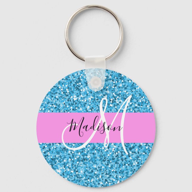Porte-clés Glam Sky Blue Parties scintillant rose étincelles  (Recto)
