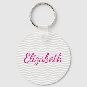 Porte-clés Glamour Simplicité Gris Chevron avec Nom Gras