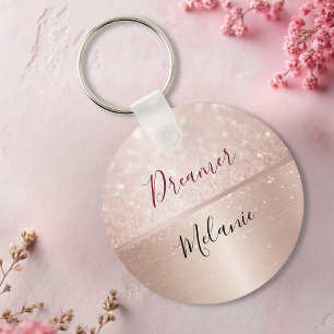 Porte-clés Glitter Rose Gold Glam Nom métallique