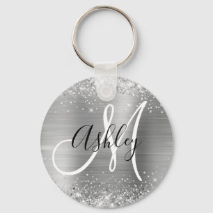Porte-clés Glitterie Silver Foil noir et blanc Monogramme