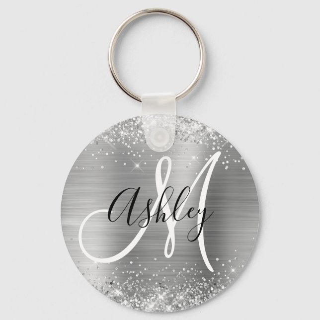 Porte-clés Glitterie Silver Foil noir et blanc Monogramme (Recto)