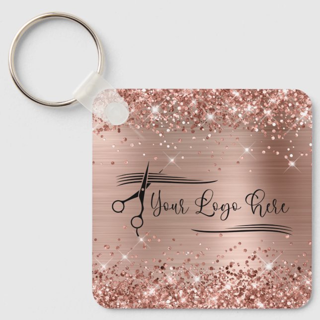 Porte-clés Glittery Rose Gold Glam pour votre logo (Recto)