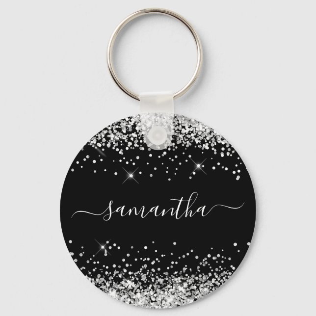 Porte-clés Glittery Silver and Black Girl Name (Recto)