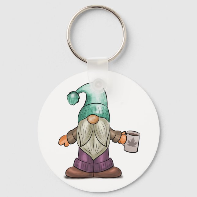 Porte-clés Gnome de automne mignonne avec Mug de café (Recto)
