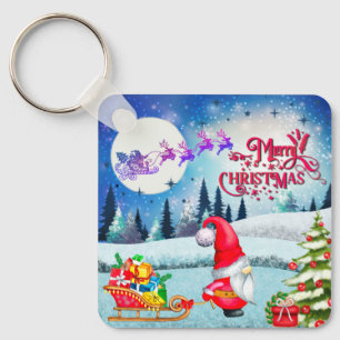 Porte-clés Gnome de Noël enneigé et cadeaux du traîneau du Pè