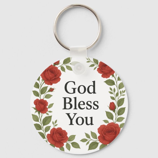 Porte-clés God Bless You Religious Rose Floral (Recto)