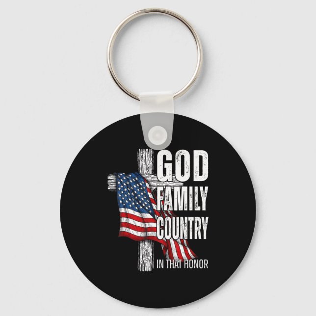 Porte-clés God Family Country American Flag Christian Patriot (Recto)