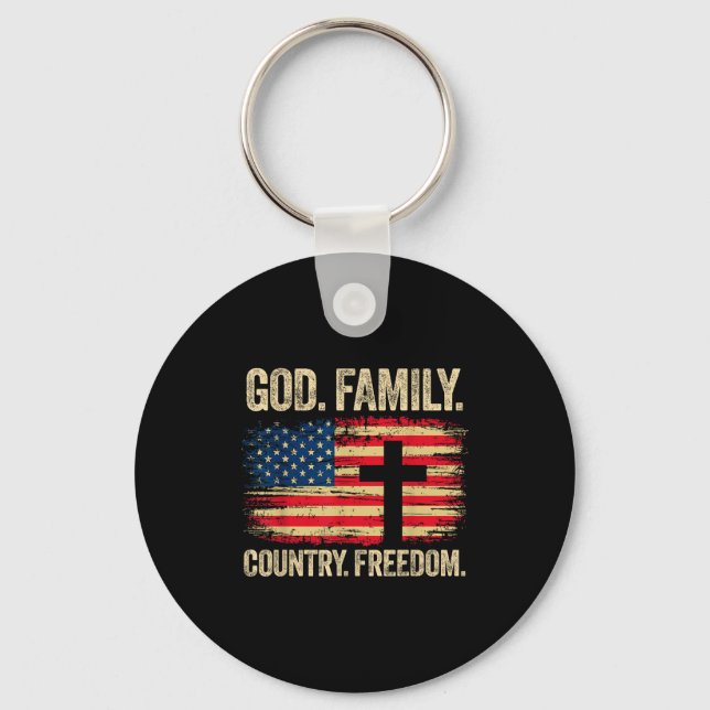 Porte-clés God Family Country Dom Usa Flag Cross  (Recto)