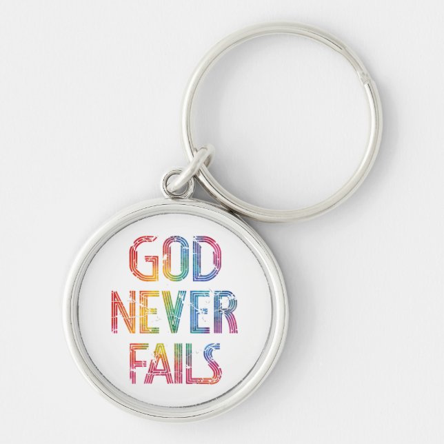 Porte-clés God Never Fails – Rainbow Christian Typography (Devant)