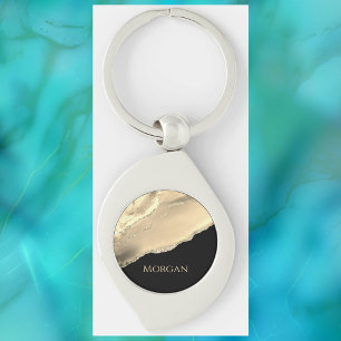 Porte-clés Gold Agate & Parties scintillant, Gold Name sur Bl