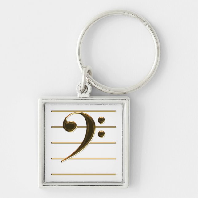 Porte-clés Gold Bass Clef Music Note (Devant)