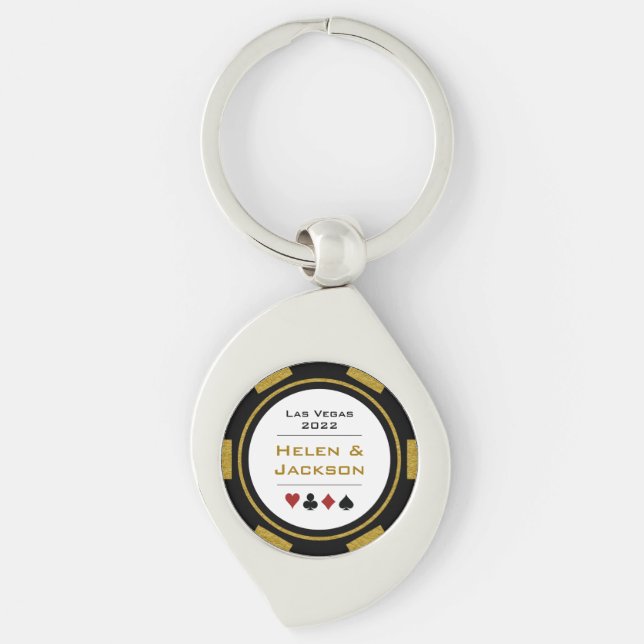 Porte-clés Gold Black Las Vegas Casino Poker Mariage Chip (Devant)