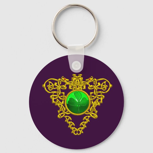 Porte-clés GOLD CELTIC HEART, SHAMROCK St Patrick's Day Purpl (Recto)