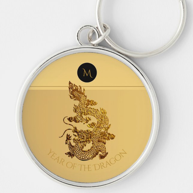 Porte-clés Gold Chinese Dragon Papercut Monogramme Anniversai (Devant)