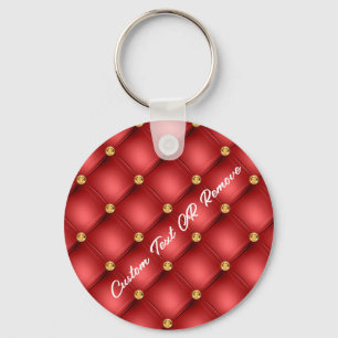Porte-clés Gold Diamond Tufted Red Leather Nom du texte Porte
