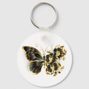Porte-clés Gold Flower Butterfly with Black Orchid