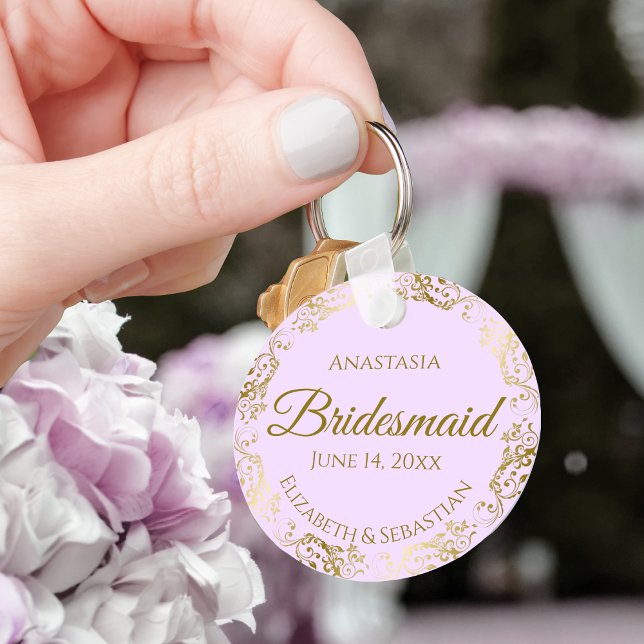 Porte-clés Gold Frills & Lilac Purple Bridesmaid Mariage Cade (Créateur téléchargé)