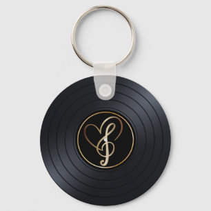 Porte-clés Gold Heart Music Notes Vinyl Record 
