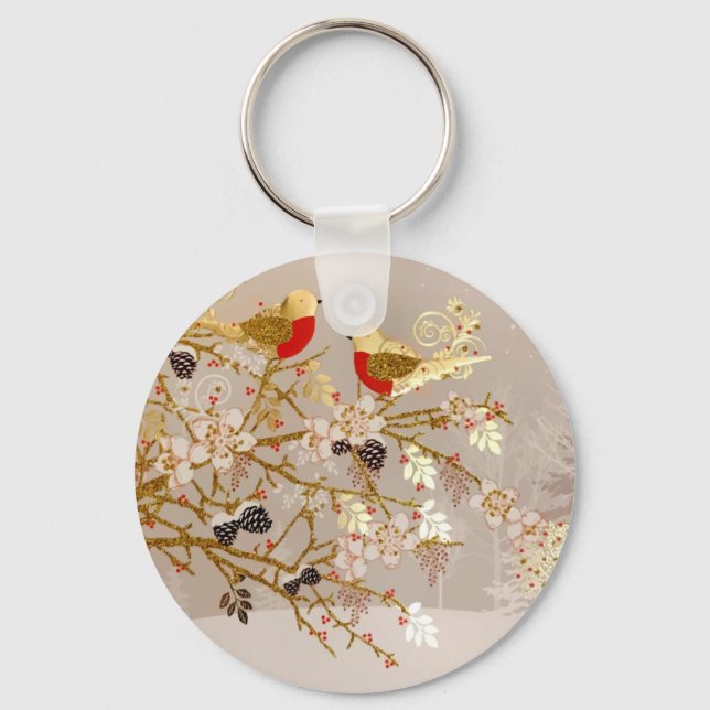 Porte-clés Gold hiver Oiseaux de neige Pays Noël (Recto)
