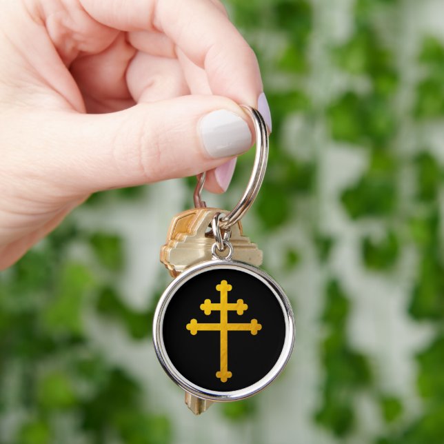 Porte-clés Gold Lorraine Cross sur Noir / Porte - clé de mode (main)
