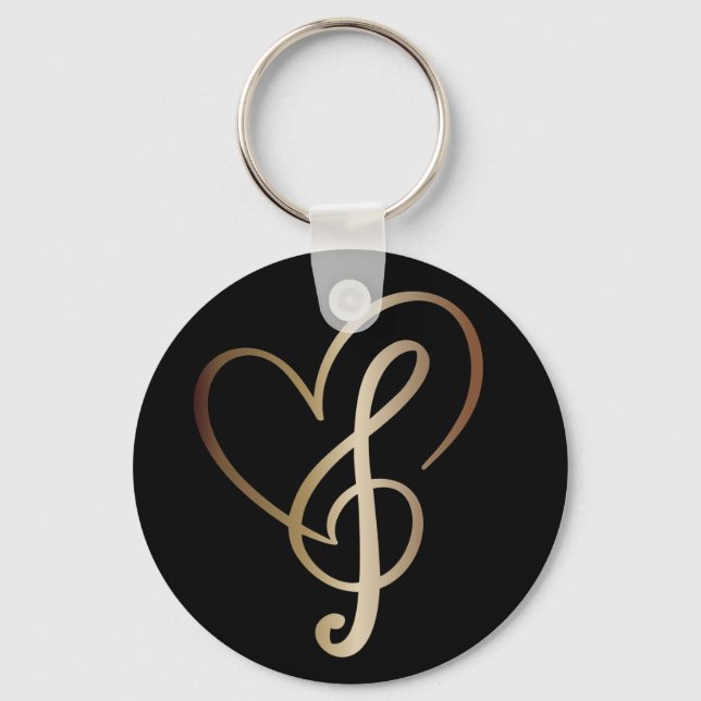Porte-clés Gold Music Notes et Heart I Love Music (Recto)