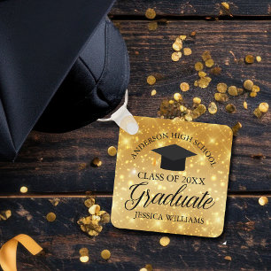 Porte-clés Gold Sparkle Graduation Chic Personnalisé Graduate