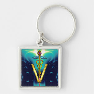 Porte-clés GOLDEN CADUCEUS VETERINARY SYMBOL Blue Turquoise