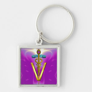 Porte-clés GOLDEN CADUCEUS VETERINARY SYMBOL Pink Fuchsia