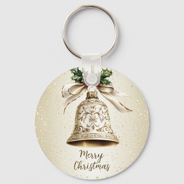 Porte-clés Golden Christmas Bell Shiny Stars Green Feuilles (Recto)