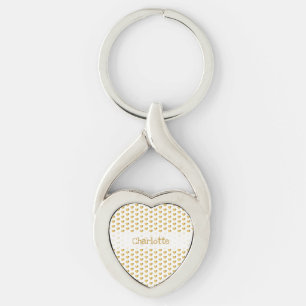 Porte-clés Golden Foil Hearts Motif sur White Grunge Moderne