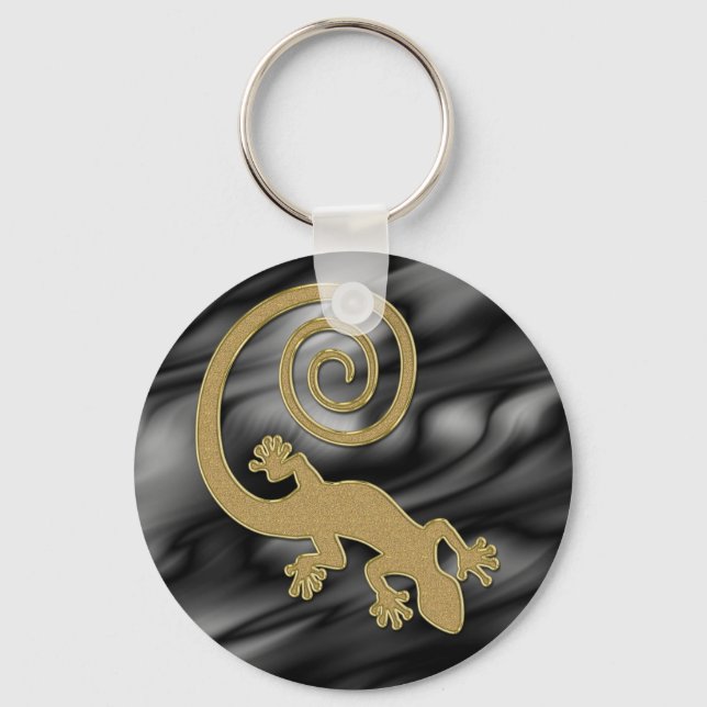 Porte-clés Golden Gecko | vagues noires (Recto)