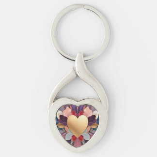 Porte-clés Golden Heart Bloom Elegant Multicolor Floral Symmt