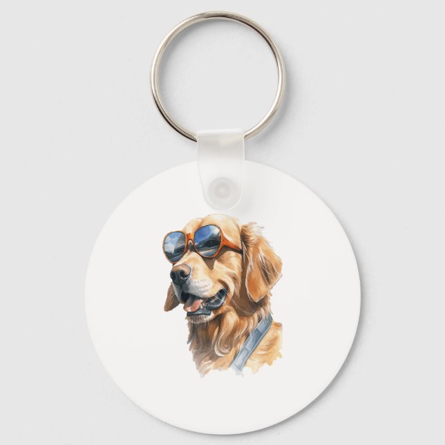 Porte-clés Golden Retriever avec lunettes de soleil (Recto)