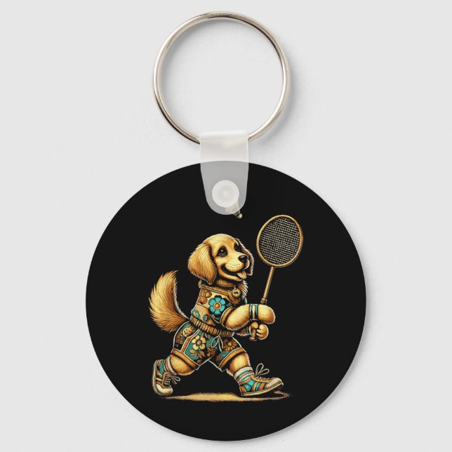 Porte-clés Golden Retriever Badminton Player Navette (Recto)