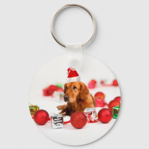 Porte-clés Golden Retriever Chien W Red Santa Chapel Noël