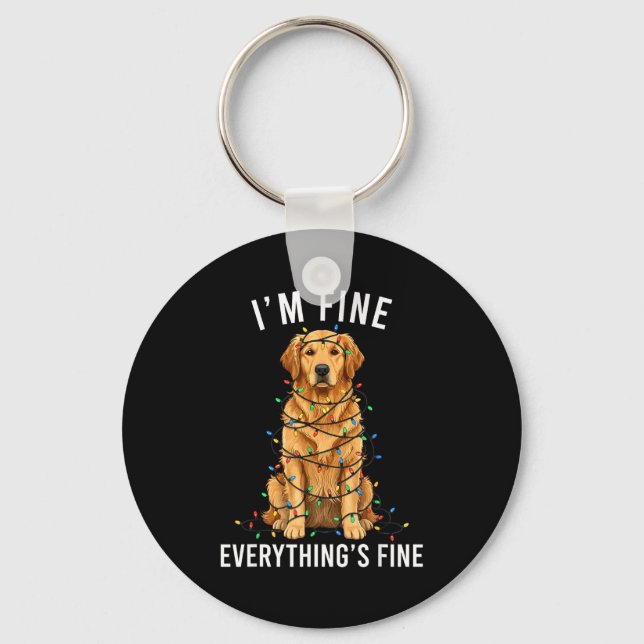 Porte-clés Golden Retriever Christmas I'm Fine Everything Is  (Recto)