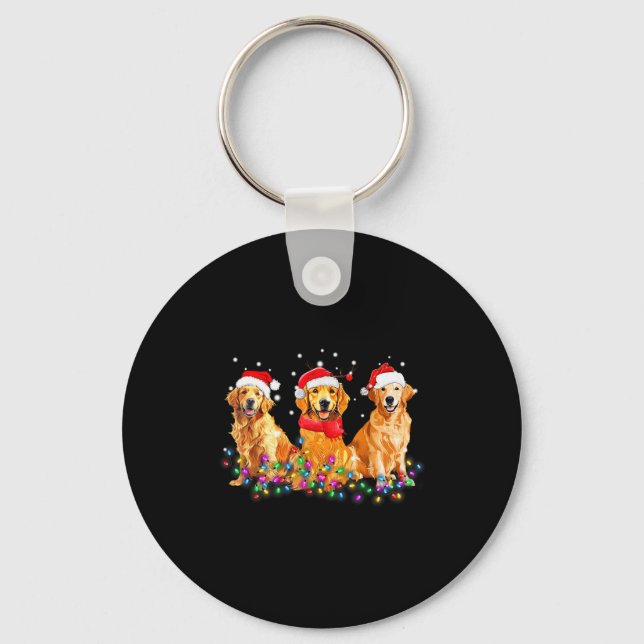 Porte-clés Golden Retriever Dog Christmas Lights Cute Matchin (Recto)