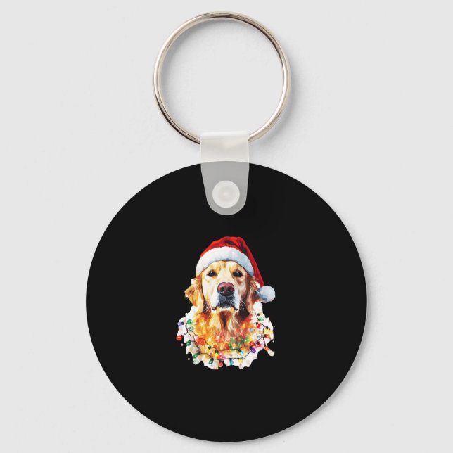 Porte-clés Golden Retriever Funny dog Christmas Santa Hat lig (Recto)
