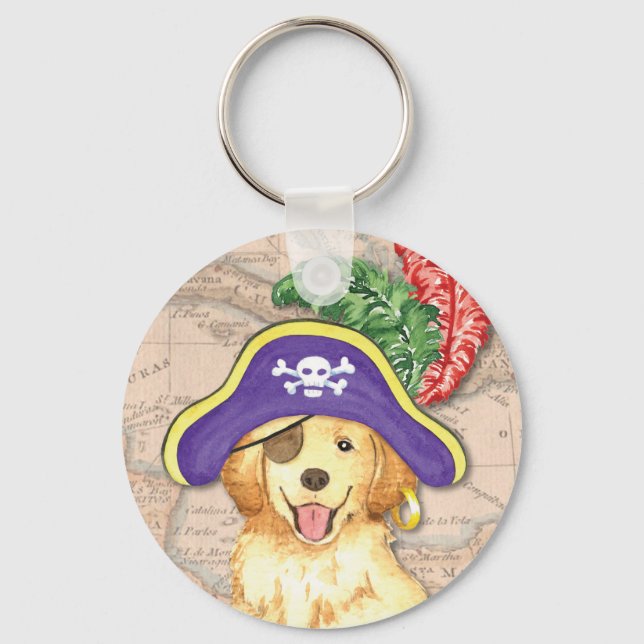 Porte-clés Golden Retriever Pirate (Recto)