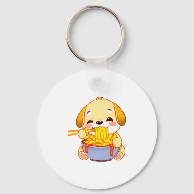 Porte-clés Golden Retriever puppy happily slurping Rabokki! (Recto)