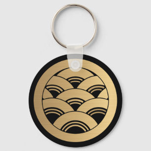 Porte-clés Golden Waves Japonais Kamon en faux or brossé