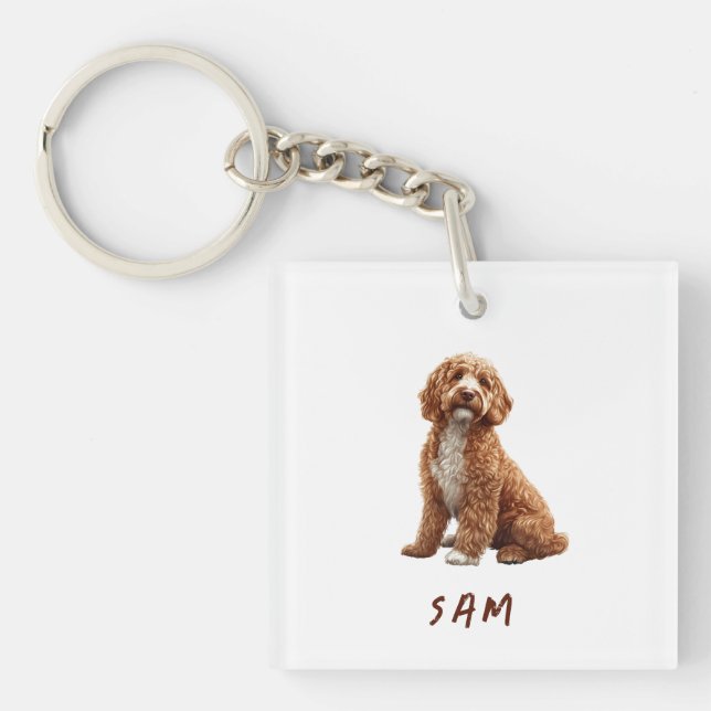 Porte-clés Goldendoodle animal de compagnie personnalisé (Devant)