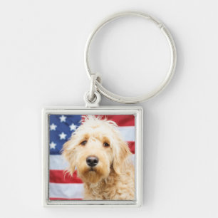 Porte-clés Goldendoodle avec drapeau américain