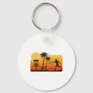 Porte-clés Golf sur Disque Coucher de Soleil Tropical Palmier