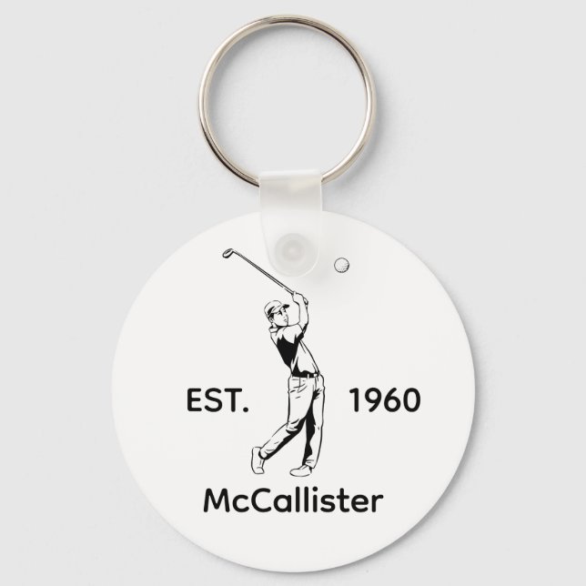 Porte-clés Golfeur et nom personnalisé et année (Recto)