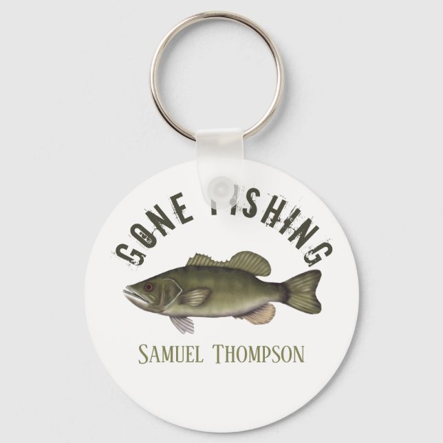 Porte-clés Gone Fishing Basse Poisson Moderne Pêcheur Cute (Recto)