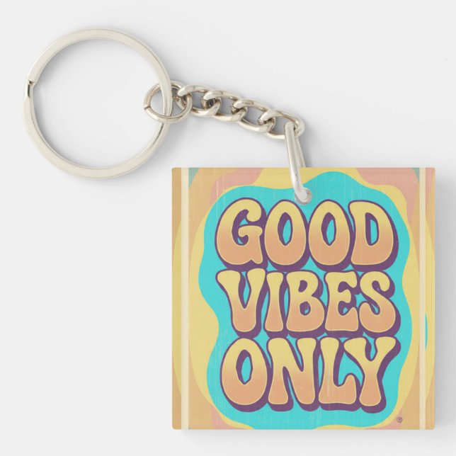 Porte-clés Good vibes only retro groovy style (Devant)
