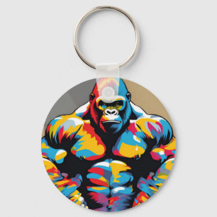 Porte-clés Gorilla Bodybuilder Poids Lifter Pop Art Cartoon