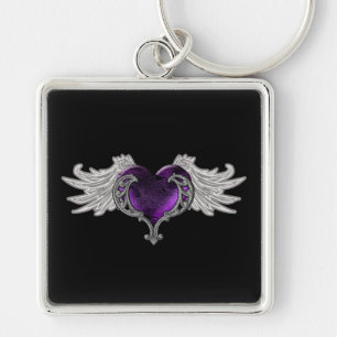 Porte-clés Goth Purple Heart avec l'ange s'envole le porte -